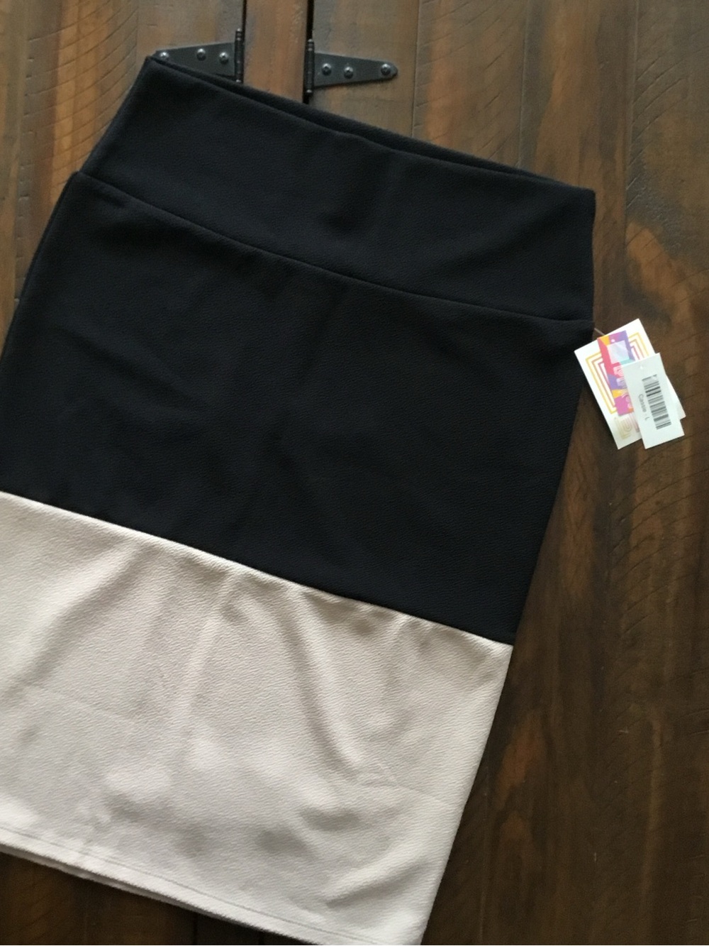 LuLaRoe Black and Light Beige Colorblock Cassie Pencil Skirt